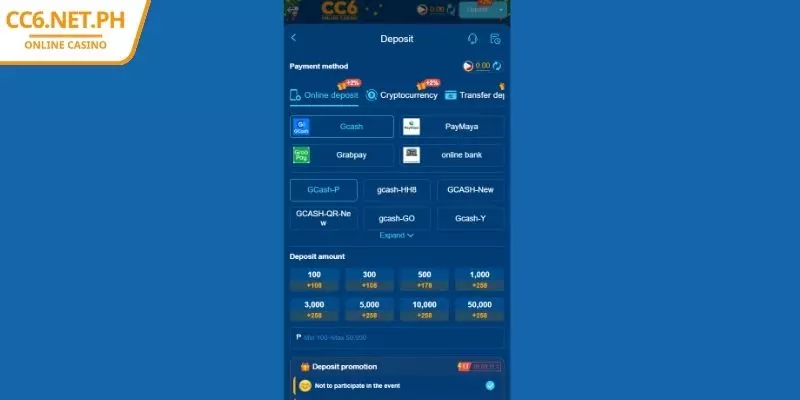 CC6 Deposits – Transaction Guide via GCash in 1 Minute 1 Deposit methods at CC6
